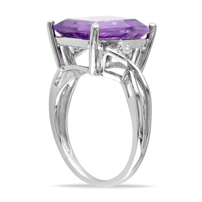 Emerald-Cut Amethyst and White Topaz Split Shank Ring in Sterling Silver