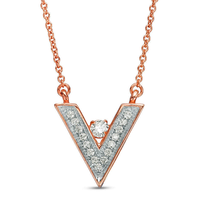 Lab-Created White Sapphire V" Necklace in Sterling Silver with 14K Rose Gold Plate"