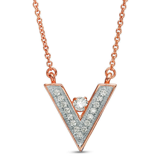 Lab-Created White Sapphire V" Necklace in Sterling Silver with 14K Rose Gold Plate"