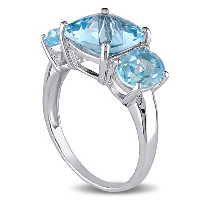 Sky Blue Topaz Three Stone Ring in Sterling Silver