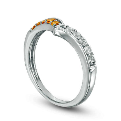 Citrine and Lab-Created White Sapphire Chevron Band in Sterling Silver