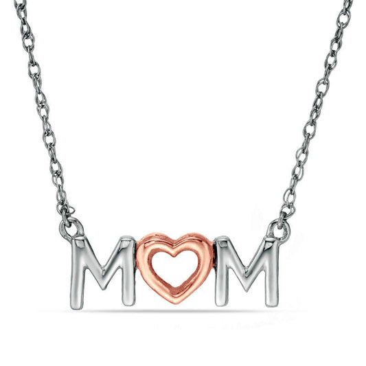 MOM" with Heart Necklace in 10K Two-Tone Gold - 17.25""
