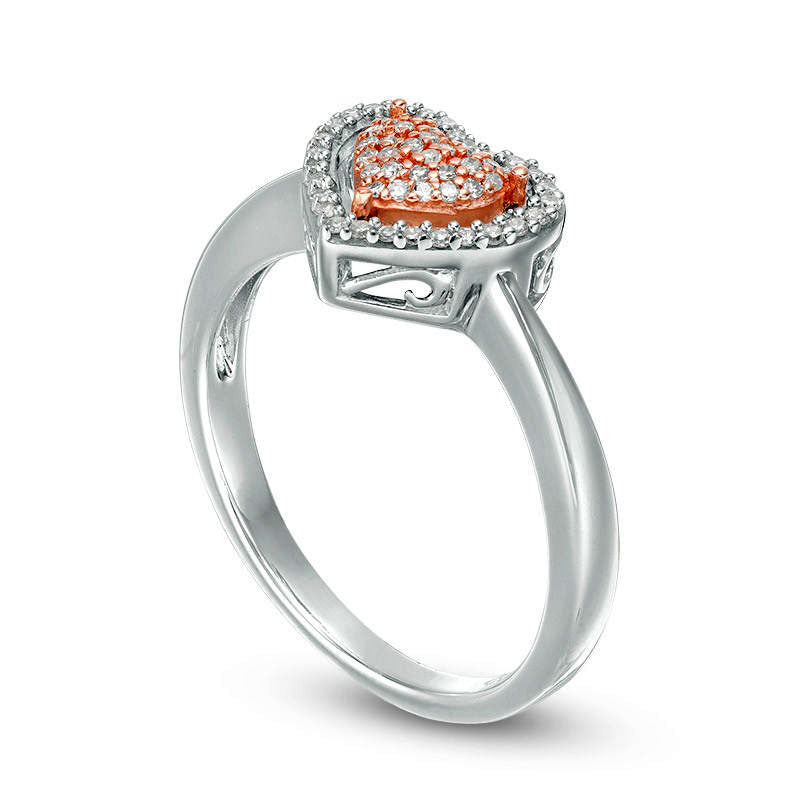 0.17 CT. T.W. Composite Natural Diamond Heart Frame Ring in Sterling Silver and Solid 10K Rose Gold - Size 7