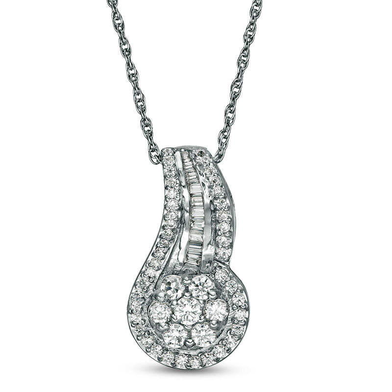 0.5 CT. T.W. Composite Natural Diamond Swirl Pendant in 10K White Gold