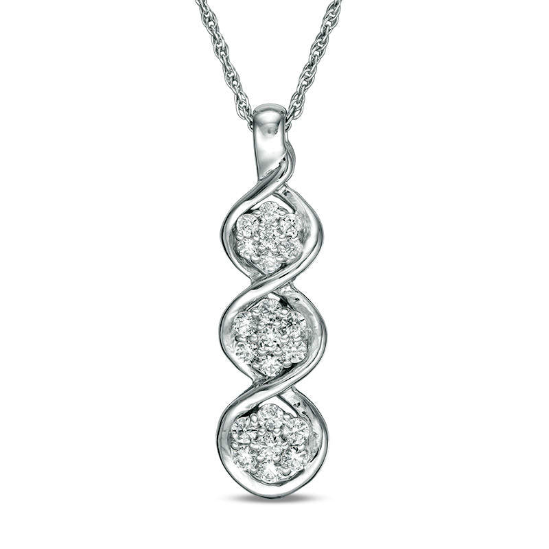 0.33 CT. T.W. Composite Natural Diamond Three Stone Twist Pendant in 10K White Gold