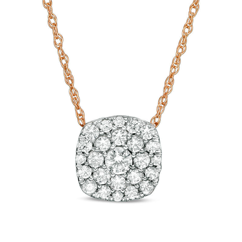 0.75 CT. T.W. Natural Diamond Cushion Frame Pendant in 10K Rose Gold