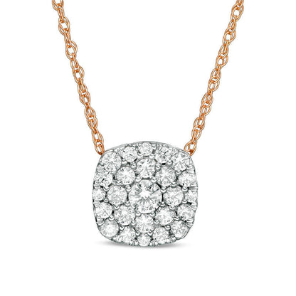 0.75 CT. T.W. Natural Diamond Cushion Frame Pendant in 10K Rose Gold