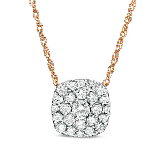 0.75 CT. T.W. Natural Diamond Cushion Frame Pendant in 10K Rose Gold