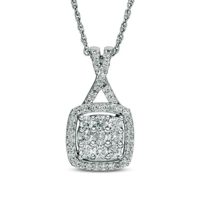 0.75 CT. T.W. Composite Natural Diamond Cushion Frame Pendant in 10K White Gold