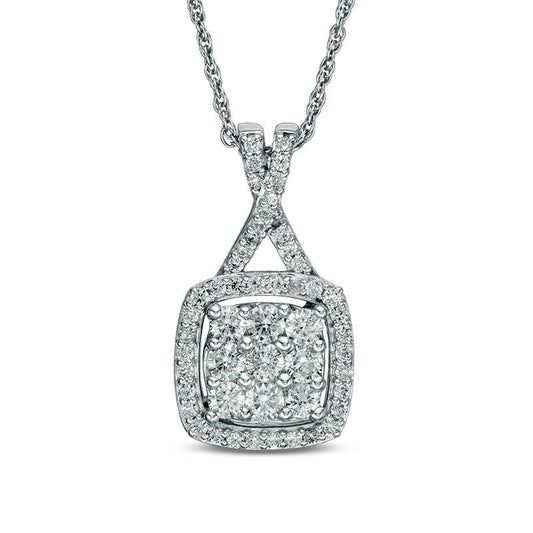 0.75 CT. T.W. Composite Natural Diamond Cushion Frame Pendant in 10K White Gold