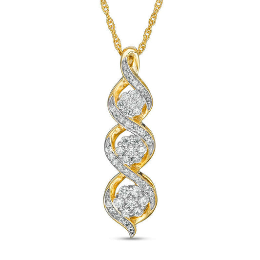 0.38 CT. T.W. Composite Natural Diamond Three Stone Twist Pendant in 10K Yellow Gold