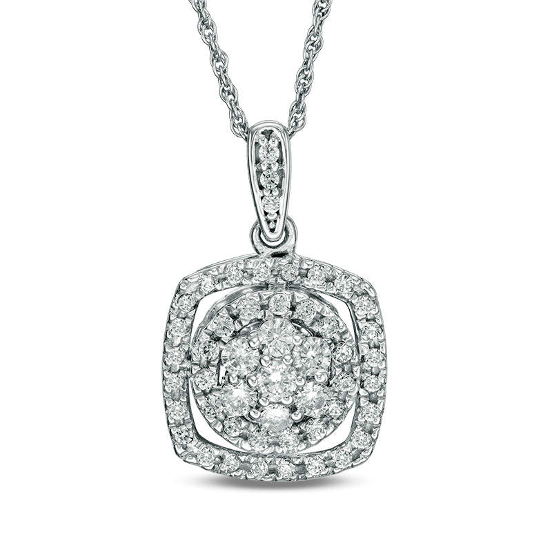 0.5 CT. T.W. Natural Diamond Cushion Frame Pendant in 10K White Gold