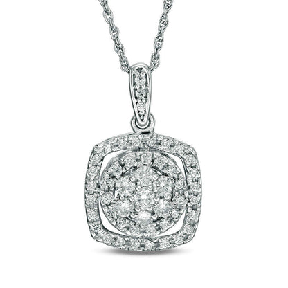 0.5 CT. T.W. Natural Diamond Cushion Frame Pendant in 10K White Gold