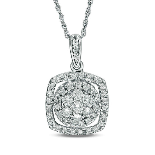 0.5 CT. T.W. Natural Diamond Cushion Frame Pendant in 10K White Gold