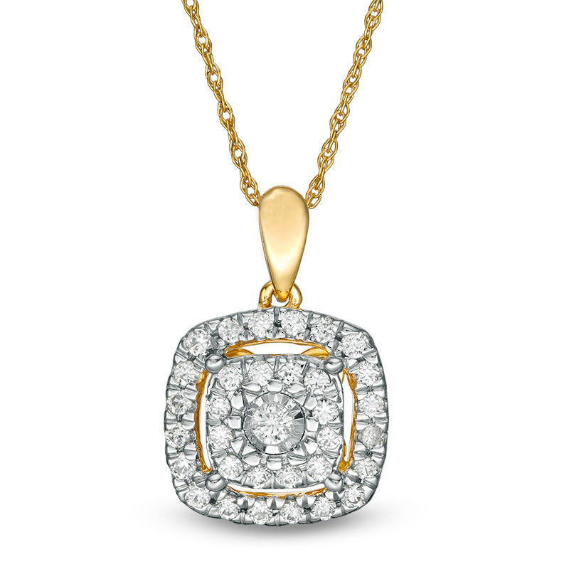 0.63 CT. T.W. Natural Diamond Double Cushion Frame Pendant in 10K Yellow Gold