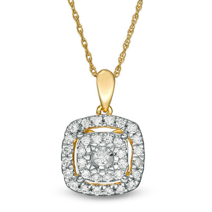 0.63 CT. T.W. Natural Diamond Double Cushion Frame Pendant in 10K Yellow Gold
