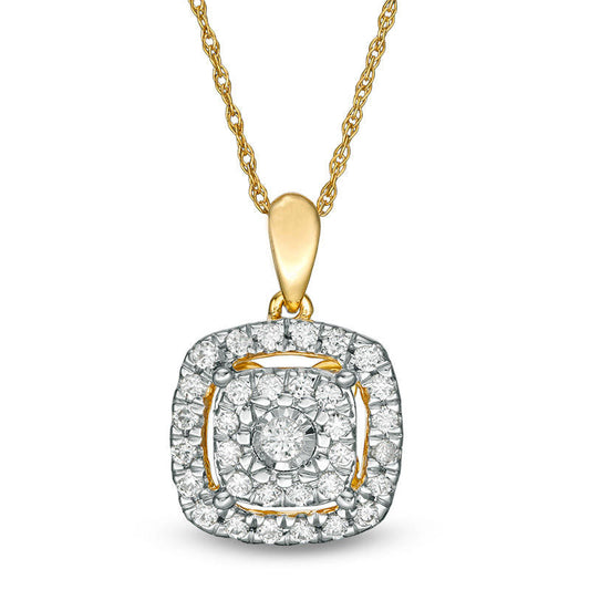 0.63 CT. T.W. Natural Diamond Double Cushion Frame Pendant in 10K Yellow Gold