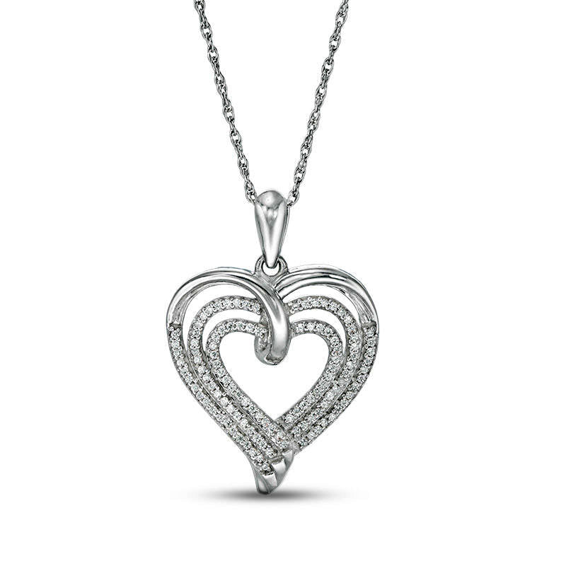 0.25 CT. T.W. Natural Diamond Triple Heart Pendant in Sterling Silver