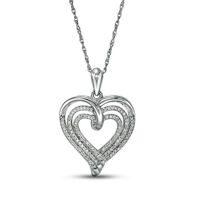 0.25 CT. T.W. Natural Diamond Triple Heart Pendant in Sterling Silver