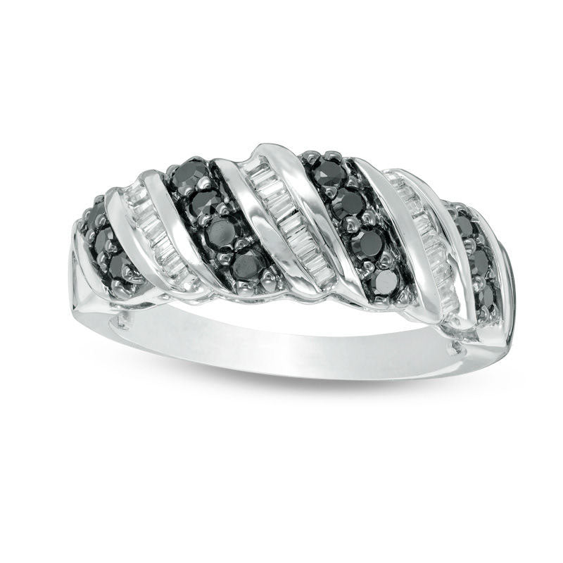 0.38 CT. T.W. Enhanced Black and White Natural Diamond Twist Band in Solid 10K White Gold