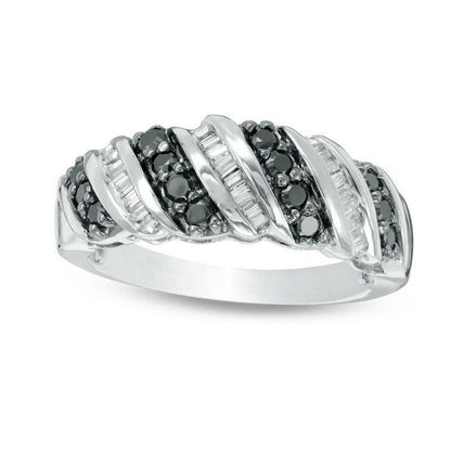 0.38 CT. T.W. Enhanced Black and White Natural Diamond Twist Band in Solid 10K White Gold