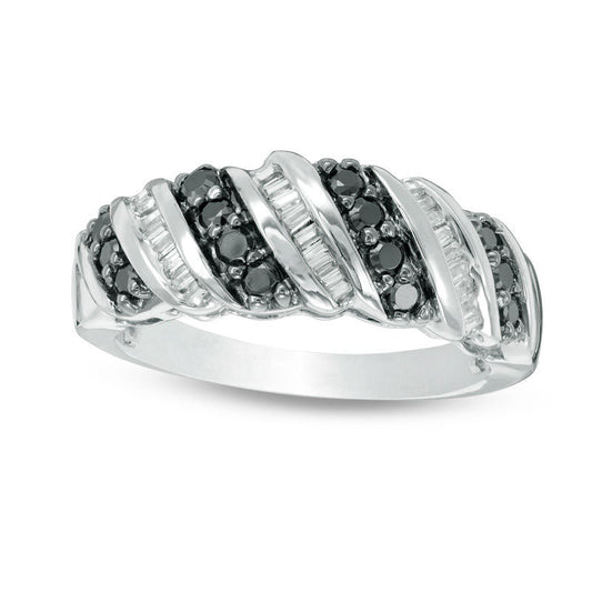 0.38 CT. T.W. Enhanced Black and White Natural Diamond Twist Band in Solid 10K White Gold