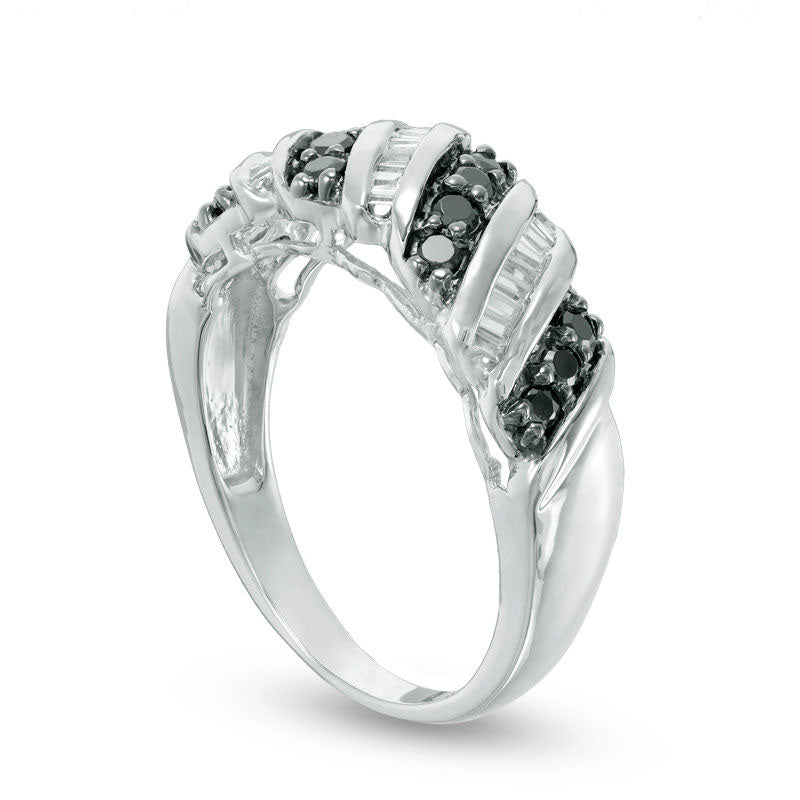 0.38 CT. T.W. Enhanced Black and White Natural Diamond Twist Band in Solid 10K White Gold