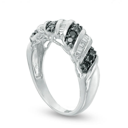 0.38 CT. T.W. Enhanced Black and White Natural Diamond Twist Band in Solid 10K White Gold