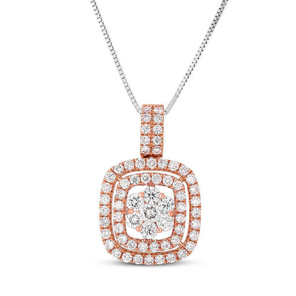 1 CT. T.W. Composite Natural Diamond Cushion Frame Pendant in 14K Rose Gold