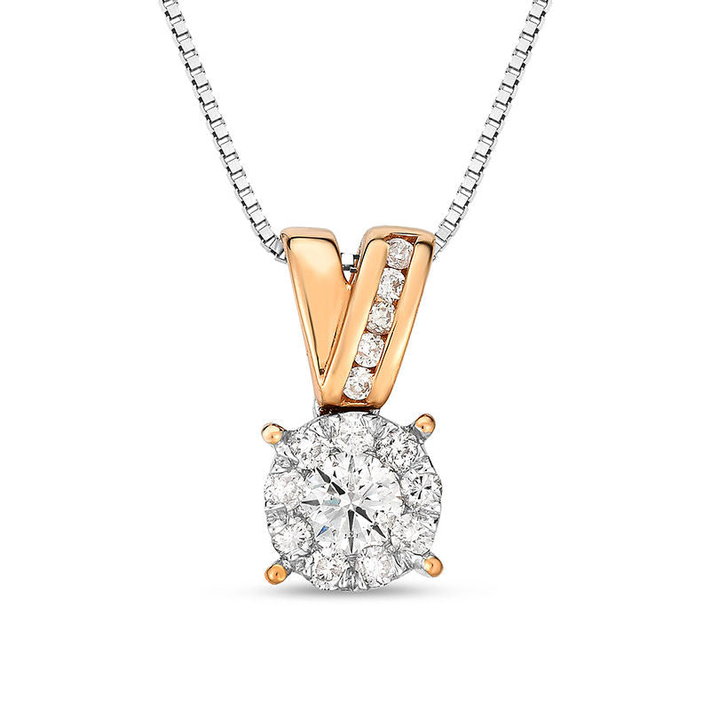 0.33 CT. T.W. Natural Diamond Frame V" Pendant in 10K Two-Tone Gold"