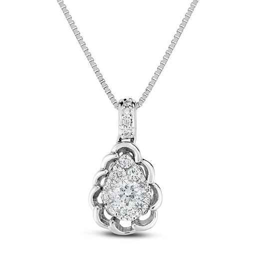 0.2 CT. T.W. Natural Diamond Teardrop Scallop Frame Pendant in 10K White Gold