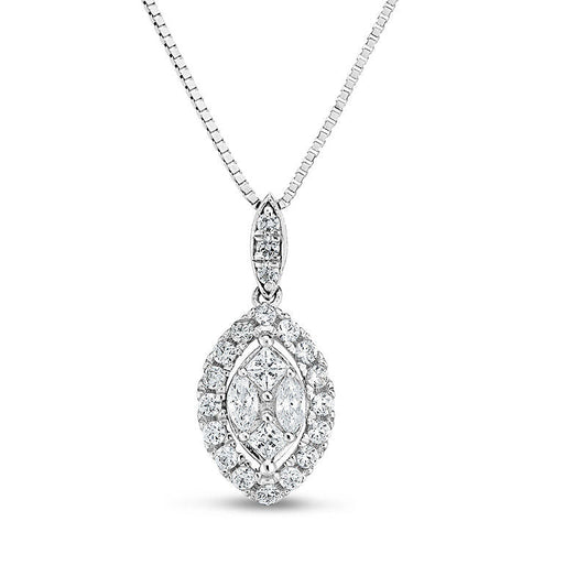 0.25 CT. T.W. Composite Natural Diamond Marquise Frame Pendant in 10K White Gold