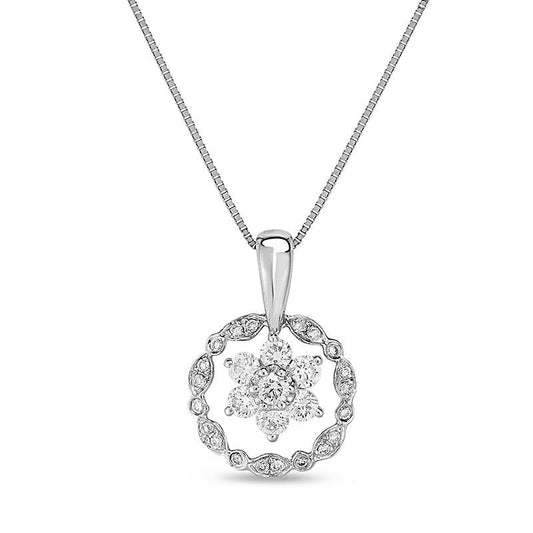 0.33 CT. T.W. Natural Diamond Flower Circle Frame Pendant in 10K White Gold