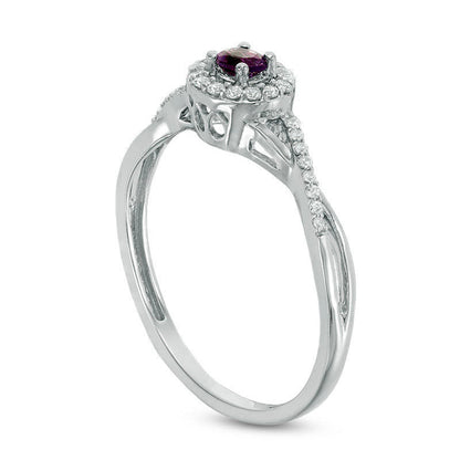 Amethyst and 0.13 CT. T.W. Natural Diamond Frame Promise Ring in Sterling Silver
