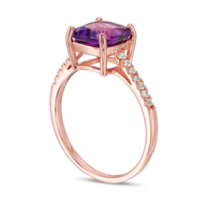 8.0mm Cushion-Cut Amethyst and White Topaz Ring in Sterling Silver with Solid 14K Rose Gold Plate