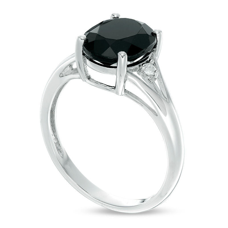 Oval Onyx and White Topaz Split Shank Ring in Sterling Silver