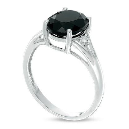 Oval Onyx and White Topaz Split Shank Ring in Sterling Silver