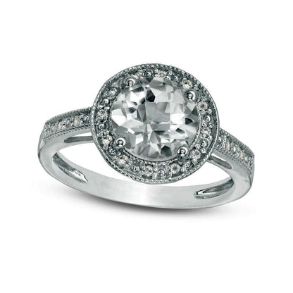 8.0mm White Topaz, Lab-Created White Sapphire and Diamond Accent Antique Vintage-Style Frame Ring in Sterling Silver