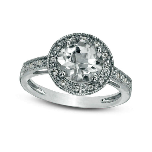 8.0mm White Topaz, Lab-Created White Sapphire and Diamond Accent Antique Vintage-Style Frame Ring in Sterling Silver