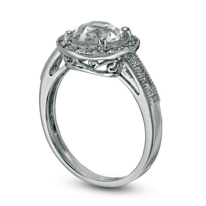 8.0mm White Topaz, Lab-Created White Sapphire and Diamond Accent Antique Vintage-Style Frame Ring in Sterling Silver