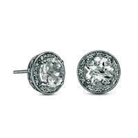 7.0mm White Topaz, Lab-Created White Sapphire and Diamond Accent Vintage-Style Frame Stud Earrings in Sterling Silver
