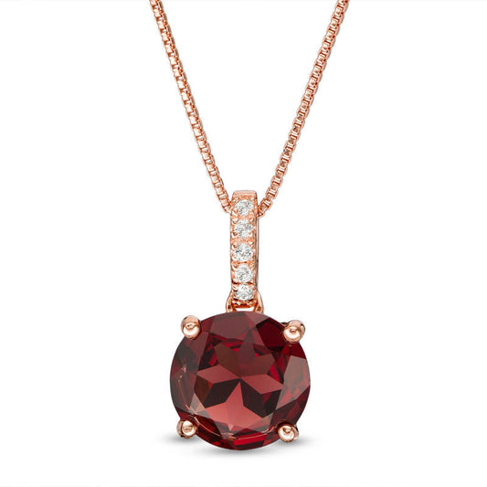 9.0mm Garnet and White Topaz Pendant in Sterling Silver and 14K Rose Gold Plate