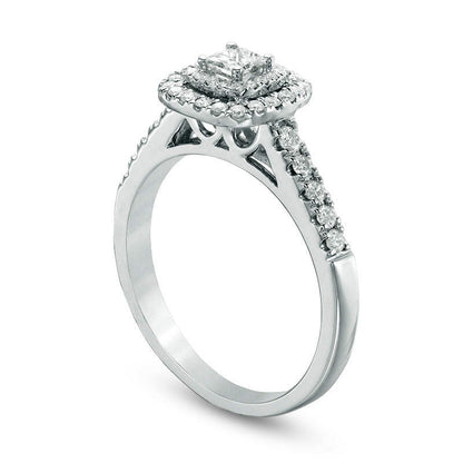 0.50 CT. T.W. Princess-Cut Natural Diamond Double Frame Engagement Ring in Solid 14K White Gold