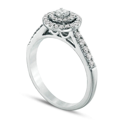 0.50 CT. T.W. Natural Diamond Double Frame Engagement Ring in Solid 14K White Gold
