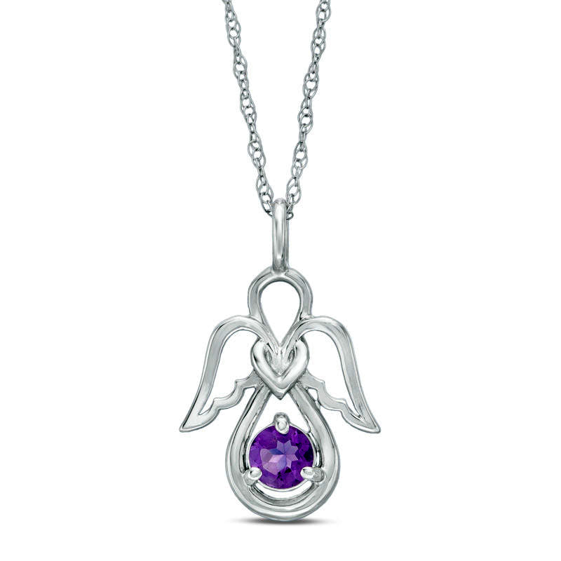 4.0mm Amethyst Angel Pendant in 10K White Gold