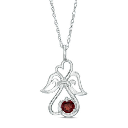 4.0mm Garnet Heart Infinity Angel Pendant in 10K White Gold