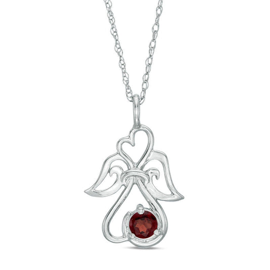 4.0mm Garnet Heart Infinity Angel Pendant in 10K White Gold