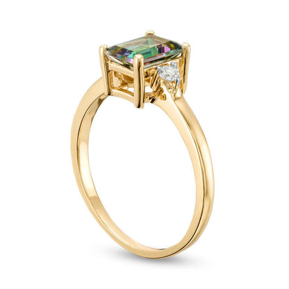 Emerald-Cut Mystic Fire« Topaz and 0.10 CT. T.W. Natural Diamond Ring in Solid 10K Yellow Gold