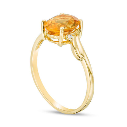 Oval Citrine and Natural Diamond Accent Bypass Swirl Shank Ring in Solid 10K Yellow Gold