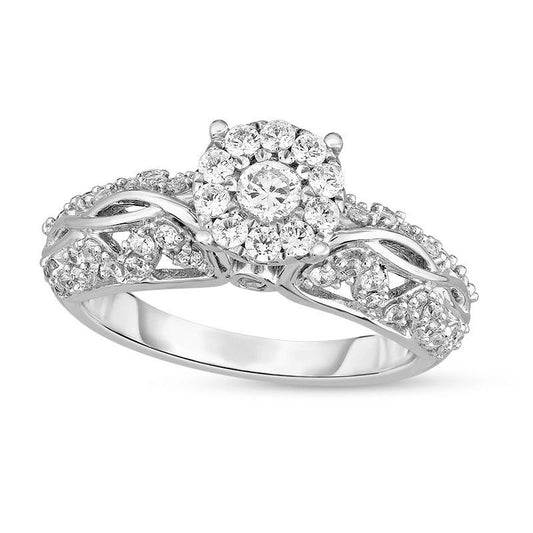 0.75 CT. T.W. Natural Diamond Frame Leaf and Vine Engagement Ring in Solid 14K White Gold